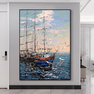 Làm bằng tay đẹp bên bờ biển thuyền phong cảnh bức tranh tường nặng kết cấu nghệ thuật bức tranh cảnh biển - Product Image 6