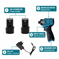 Visseuse à chocs sans fil 18V sans balais, 2 batteries et chargeur inclus, couple élevé pour le vissage du bois et du métal, UN38.3
