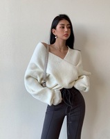 Pull sexy à manches longues de style européen et américain pour femmes, col en V, tricot croisé