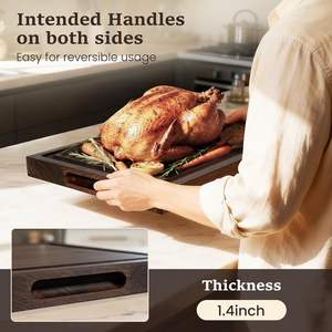 Planche à découper en noyer <span class=keywords><strong>noir</strong></span> avec poignée <span class=keywords><strong>et</strong></span> rigole à jus, 100% <span class=keywords><strong>bois</strong></span> massif naturel, robuste, idéale pour les chefs, cadeau parfait - Product Image 6