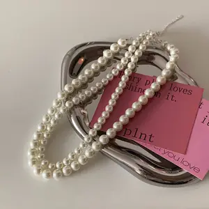 Modeschmuck Perlen 45 cm Länge Damen Premium-Perlenkette Klavichelkette