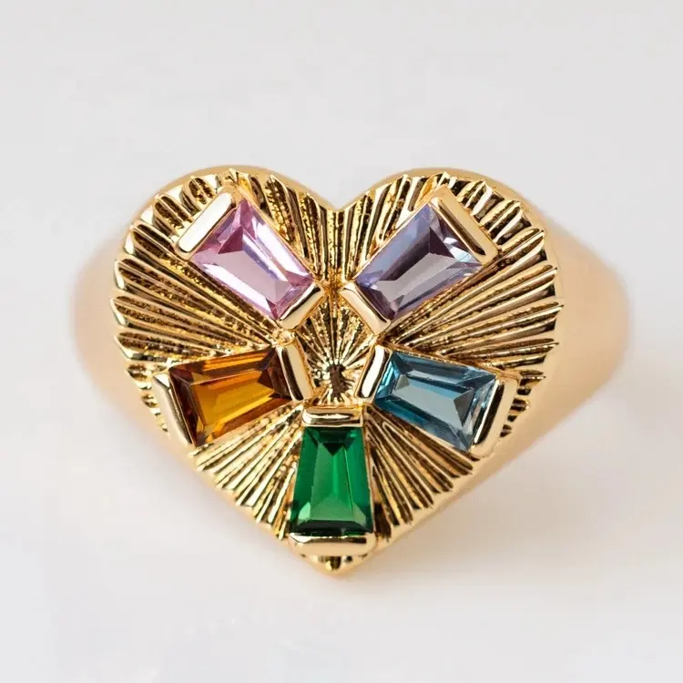 خاتم أنيق من الذهب عيار 14 قيراط للبيع بالجملة 925 مزين بالفضة على شكل قلب خاتم من حجر الزركونيا