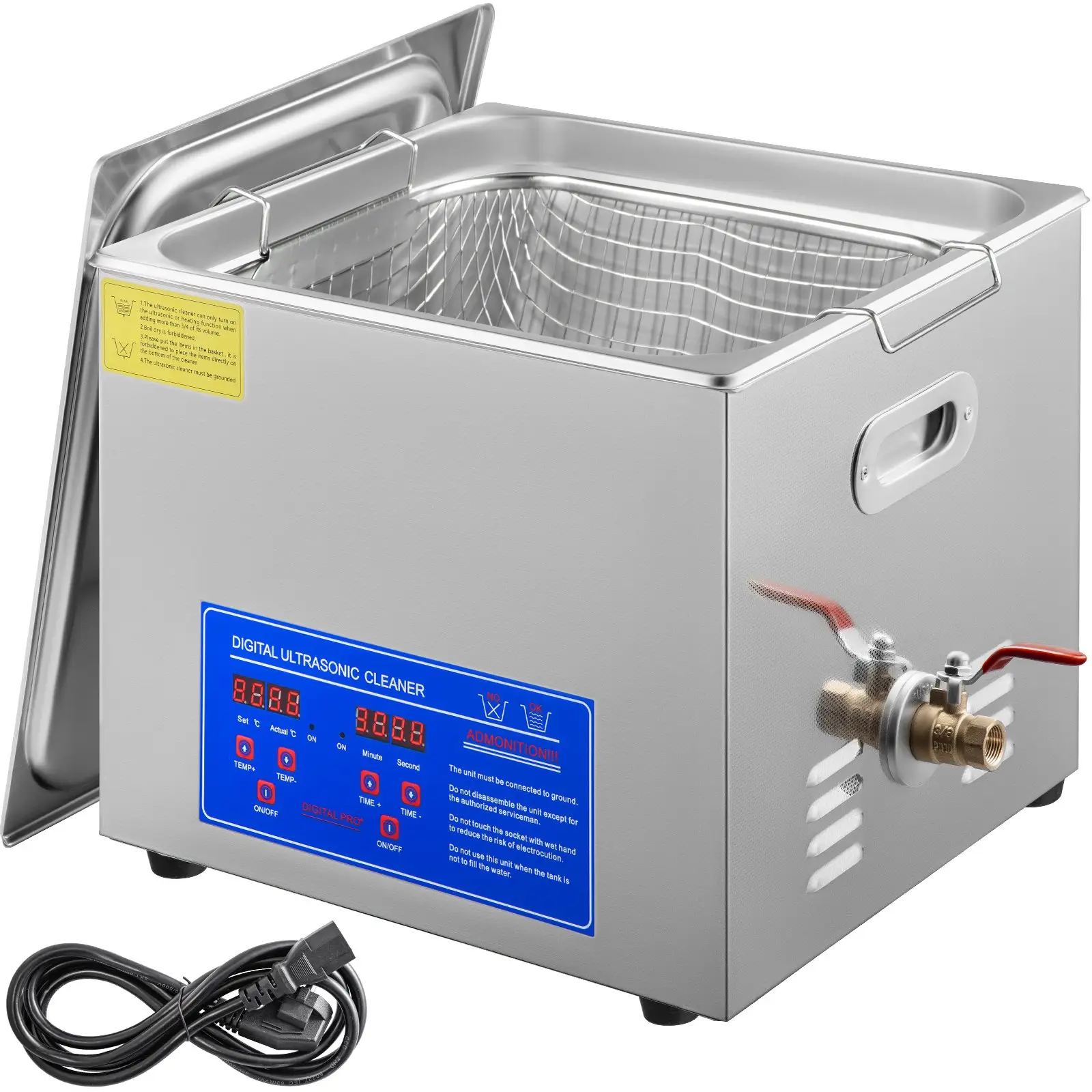 Limpador ultrassônico digital de aço inoxidável 15L com filtro máquina de limpeza ultrassônica