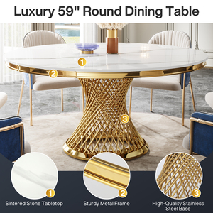 Tribesigns Italian Gold Stainless Steel Leg Dininer <strong>Tables</strong> Modern <strong>Round</strong> Sintered Stone Rock Plate <strong>Table</strong> <strong>Table</strong> - Product Image 3