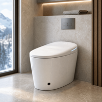 WC intelligent allongé de luxe avec bidet intégré, conception sans réservoir, chasse d'eau automatique, siège chauffant et écran LED pour salle de bain