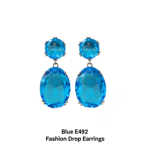 Orecchini pendenti alla moda con cristalli blu, taglio ovale, montatura a griffe, gioielli da festa da donna Ottocolor E492 - Product Image 1