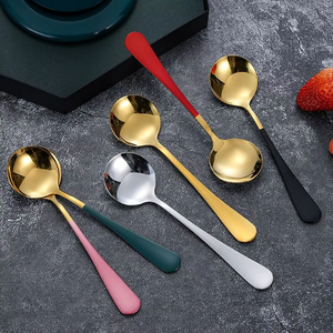 Fancy Decorating Colorful pink Wedding <b>Dinner</b> Titanium Copper Metal Gold Serving Soup Spoon <b>Set</b> Dessert - Product Image 4