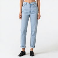 Jeans OEM coupe droite fuselée, ajustement régulier, délavage vintage, deux poches, en coton extensible, style moderne et rétro pour l'extérieur
