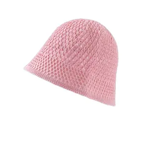Fashionable and elegant lazy ladies cotton hollow knitted bucket hat breathable mesh knitted pot hat crochet