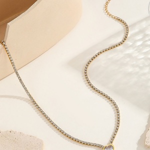 Collar de Acero Inoxidable con Corazón de Oro Sólido de 14K y Circonitas, Cadena de Tenis Personalizada para Mujeres y Niñas - Product Image 4