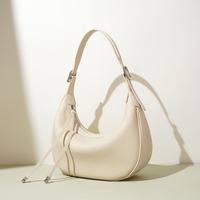 Sac demi-lune de luxe silencieux pour femme en cuir véritable pleine fleur, sacoche minimaliste en cuir de vachette souple, sac à bandoulière et sacoche croisée