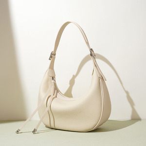 Sac demi-lune de luxe silencieux pour femme en cuir véritable pleine fleur, sacoche minimaliste en cuir de vachette souple, sac à bandoulière et sacoche croisée - Product Image 3