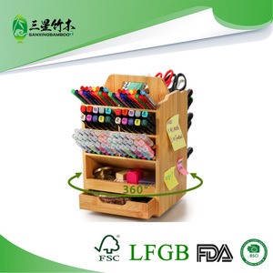 Porte-stylos rotatif double face portable en bambou carré pour crayons de dessin pour enfants, crayons de couleur, marqueurs, bureau - Product Image 5
