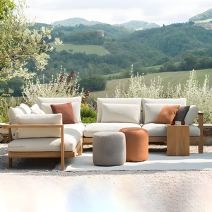 Canapé d'extérieur moderne de luxe en teck massif en forme de U pour la maison, la cour, le patio, le jardin, ensemble polyvalent de meubles de salon - Product Image 4