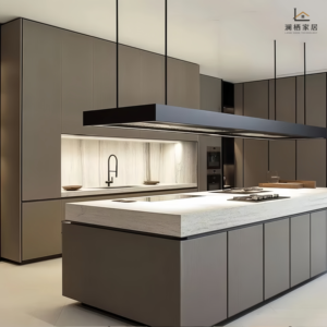 Armarios de Cocina Modernos con Acabado Gris, Estándar Australiano, Sistema Push-to-Open, con Rincón <span class=keywords><strong>Empotrado</strong></span> e Iluminación LED, Estilo Sídney - Product Image 1