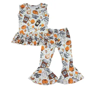 Großhandel Kinder Boutique Kleidung Sets Kürbis Print Kinder Halloween Outfit Baby Mädchen fallen zweiteilige Outfits