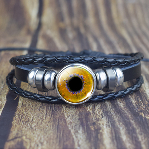 Bracciale Nero <span class=keywords><strong>Occhi</strong></span> di Drago Malvagi che si Illumina al Buio, con Cabochon in Vetro Occhio di Drago Fatto a Mano, Bracciali in Pelle Intrecciata, Gioielli Punk Cool - Product Image 3