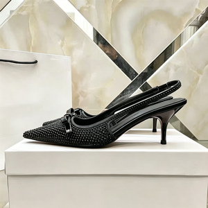 Zapatos de Tacón Bajo con Tira Trasera y Pedrería Negra de Lujo para Mujer, con Punta en Pico y Lazo, para Fiestas, Vestidos de Noche, Bodas y Eventos - Product Image 6