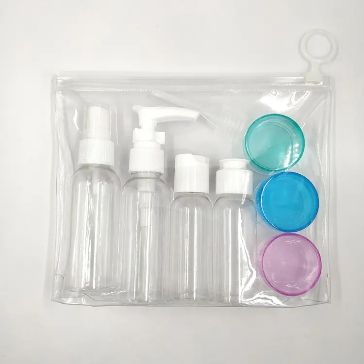 Prezzo di fabbrica Kit da viaggio per bottiglia di plastica portatile barattolo cosmetico per animali domestici set di flaconi Spray per tappi a vite per la cura quotidiana