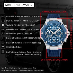 Relojes PAGANI DESIGN para hombre, reloj de cuarzo japonés VK64 con cronógrafo deportivo de oro rosa de lujo para hombre, reloj de pulsera con correa de caucho fluorado para hombre - Product Image 3