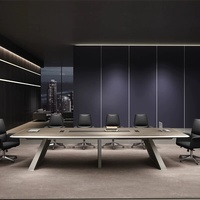 HYZ-283X  Grande table de conférence moderne en bambou et ensemble de chaises pour la réception de bureau, capacité de 10 personnes avec prise intégrée