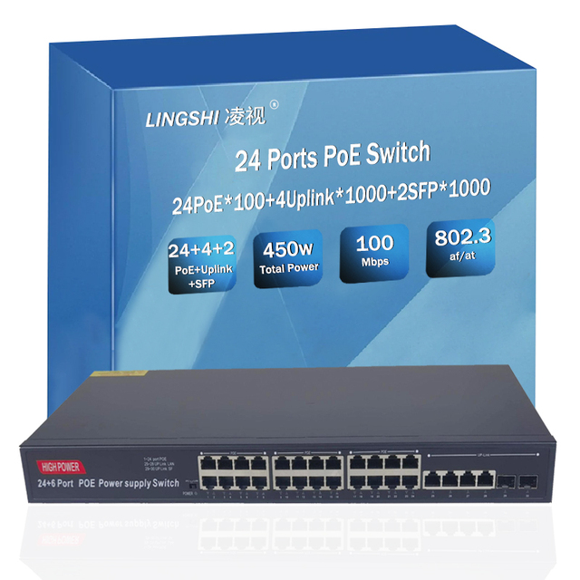 Industrial 24-Port Unmanaged POE Switch with SNMP & QoS | 450W 48V DC | IP Camera CCTV Security System