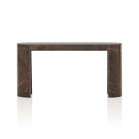 KUMUSI FURNITURE Table d'entrée en marbre massif brun naturel Dark_Emperado, faite à la main, de luxe, table console demi-lune