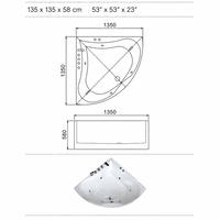 Baignoire d'angle en acrylique OEM 53x53 pouces avec douchette et robinet multifonction