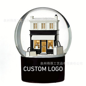 Custom Logo Crystal Snow <b>Globe</b> With Shop Model Illuminated Round Decorative Christmas Gift - Product Image 1