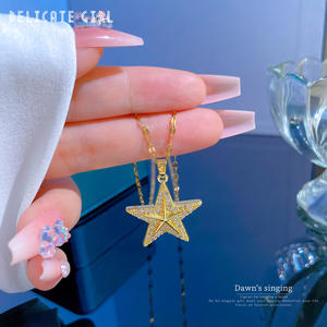 2024 di moda <span class=keywords><strong>Fine</strong></span> 18k placcato oro in acciaio inossidabile catena di lusso zircone diamanti gioielli a forma di stella collana pendente per donna - Product Image 4