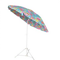 Parasol de plage extérieur de grande taille à motif tropical avec ouverture manuelle en tissu polyester pour l'ombrage dans le jardin