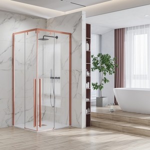 Kamalu KSA1000RG Porte Doccia Scorrevoli Doppie Oro Rosa 100x100mm Senza Telaio Design Moderno con Vetro da 8mm Materiale in Ottone Inox - Product Image 1