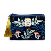 Sac cosmétique en velours brodé de perles de qualité supérieure, motif renard du jardin secret, vente en gros
