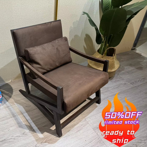 Prêt à être expédié, fauteuil de salon/hôtel en bois massif de haute qualité, design italien moderne, revêtement en nubuck marron, fauteuil de détente. - Product Image 2