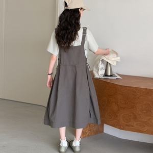 Conjunto <span class=keywords><strong>de</strong></span> 2 piezas <span class=keywords><strong>de</strong></span> verano <span class=keywords><strong>para</strong></span> niña, camiseta <span class=keywords><strong>de</strong></span> manga corta y vestido con tirantes ajustables, ideal <span class=keywords><strong>para</strong></span> la escuela, uso diario informal - Product Image 2