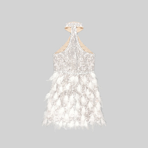 A8149 prezzo all'ingrosso Mini <span class=keywords><strong>abito</strong></span> da sera da donna <span class=keywords><strong>bianco</strong></span> con paillettes e <span class=keywords><strong>piume</strong></span> senza maniche - Product Image 3