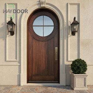 Portes <span class=keywords><strong>d</strong></span>'<span class=keywords><strong>entrée</strong></span> en bois massif <span class=keywords><strong>d</strong></span>'acajou africain, sur mesure, avec finition teintée, style arche ronde, insert en verre à 4 vantaux - Product Image 1