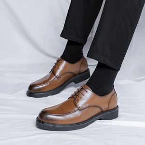 Chaussures en cuir pour hommes, douces et confortables, augmentant la taille, à bout large, style britannique, décontractées, pour le travail, costume, affaires, formelles, mariage, chaussures de marié - Product Image 4