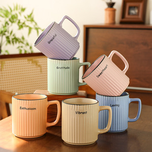 Taza de Cerámica a Rayas, Taza de Porcelana para Café o Té con Texto de Entusiasmo y Gratitud, Regalo para Uso en la Oficina - Product Image 5