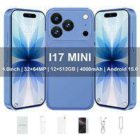 I17Mini Teléfono Celular Mini Desbloqueado de Bolsillo, Pantalla HD de 4 Pulgadas, 12GB de RAM, 512GB de ROM, Teléfono Inteligente Android 15, Pequeño Teléfono Móvil de Respaldo