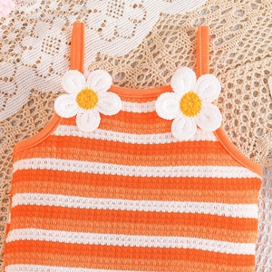 Robe à bretelles rayée pour filles, décorée de fleurs, à volants, pour l'été, tenue décontractée quotidienne - Product Image 3