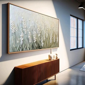 Peinture florale texturée minimaliste, art mural vert et blanc, peinture acrylique abstraite peinte à la main sur toile, pour maisons modernes et espaces hôteliers - Product Image 3