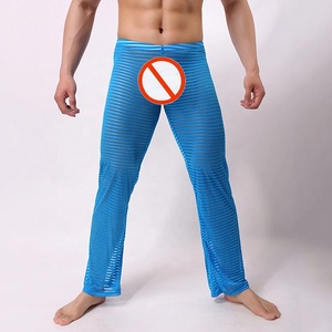 <strong>Mens</strong> <strong>See</strong> <strong>Through</strong> Lounge <strong>Pants</strong> Striped Sheer Mesh Pyjama Trousers Transparent Sexy Lingerie Bottoms Underwear Black <strong>Pants</strong> - Product Image 3