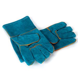 Guantes de soldadura de cuero naranja Protección de manos resistente al calor Guantes de soldadura de trabajo de seguridad Guantes de cuero dividido de vaca - Product Image 4