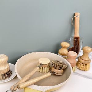 Juego de cepillos para fregar cocina OEM con mango de bambú y cerdas de fibras de coco vegetales/plato de botella de agua/juego de cepillos de limpieza de ollas - Product Image 2