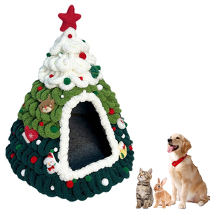 Nyaman buatan tangan rajutan hewan peliharaan keluarga dekorasi Natal merasa hewan peliharaan kucing rumah anjing DIY pohon Natal tempat tidur kucing - Product Image 1
