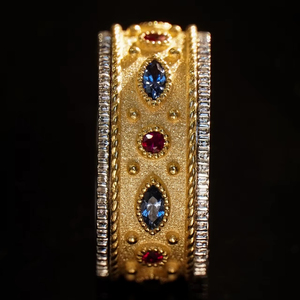 18K Vàng Trắng Vàng Tự Nhiên Kim Cương Tự Nhiên <span class=keywords><strong>Ruby</strong></span> Tự Nhiên Sapphire Tự Nhiên Cổ Điển Dệt Mô Hình Khắc Phong Cách Ý Đồ Trang Sức - Product Image 6