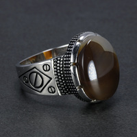 Bagues personnalisées en argent 925, style turc, bague chinoise 925 avec pierre ovale en onyx, bijoux en argent pur