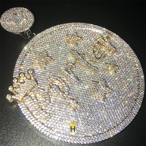 Hip Hop bijoux hommes lettre <span class=keywords><strong>nom</strong></span> <span class=keywords><strong>logo</strong></span> initial pendentif glacé personnalisé rond entièrement cz bling lettre pendentif collier - Product Image 6