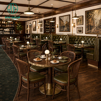 Ensemble de table et de chaises en bois vintage sur mesure Ron Group pour hôtel, mobilier commercial, sièges en cuir capitonnés pour restaurant
